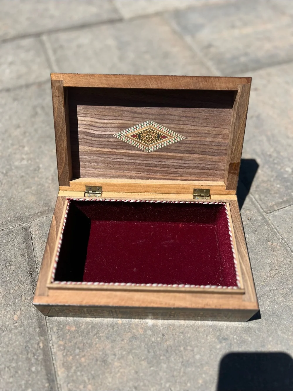 Syrian Marquetry Mosaic Jewelry Box Inlay Mother Of Pearl Walnut Trinket Box